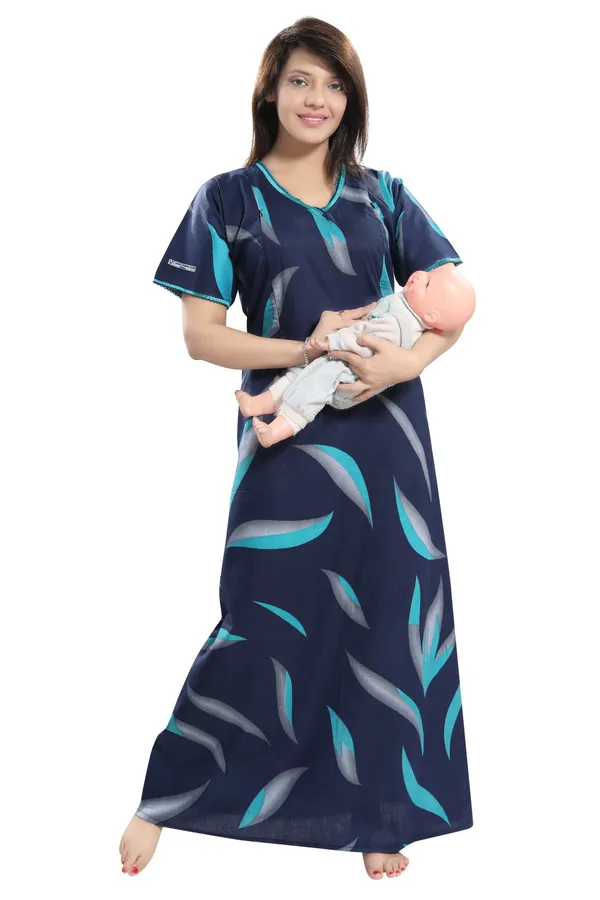 LIFE-TALE_Women's_Cotton_Feeding/Maternity_Nighty/Night_Dress(Blue)