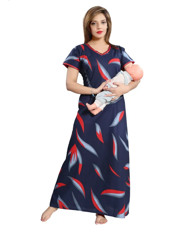 LIFE-TALE_Women's_Cotton_Feeding/Maternity_Nighty/Night_Dress(Navy_Blue)(Red)
