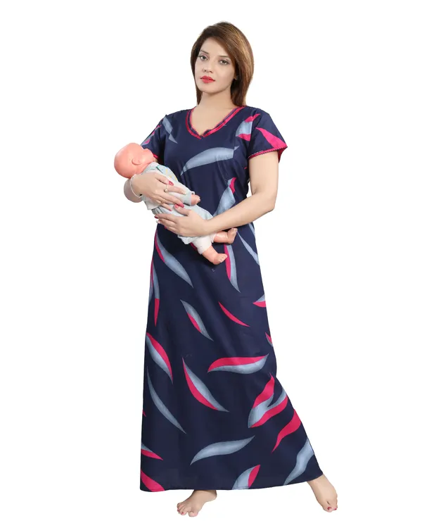 LIFE-TALE_Women's_Cotton_Feeding/Maternity_Nighty/Night_Dress(Navy_Blue)