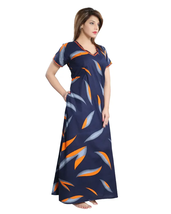 LIFE-TALE_Women's_Cotton_Feeding/Maternity_Nighty/Night_Dress(Navy_Blue)(Orange)