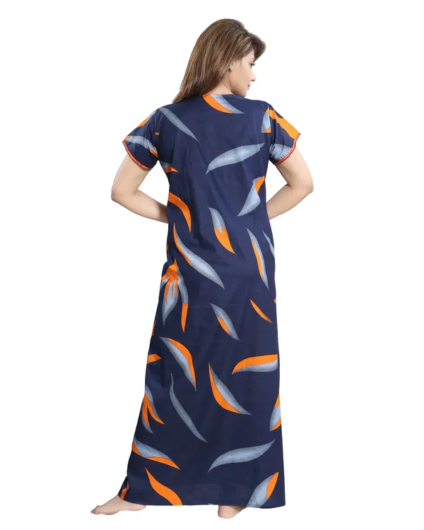 LIFE-TALE_Women's_Cotton_Feeding/Maternity_Nighty/Night_Dress(Navy_Blue)(Orange)