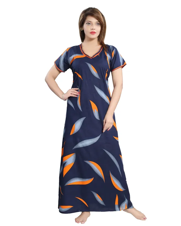 LIFE-TALE_Women's_Cotton_Feeding/Maternity_Nighty/Night_Dress(Navy_Blue)(Orange)