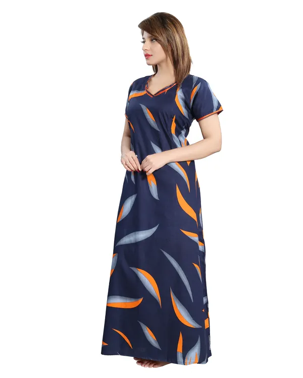 LIFE-TALE_Women's_Cotton_Feeding/Maternity_Nighty/Night_Dress(Navy_Blue)(Orange)