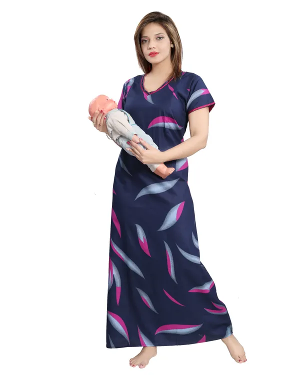 LIFE-TALE_Women's_Cotton_Feeding/Maternity_Nighty/Night_Dress(Navy_Blue)(Purple)