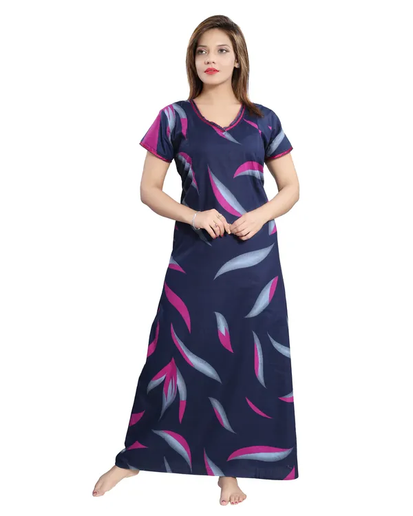 LIFE-TALE_Women's_Cotton_Feeding/Maternity_Nighty/Night_Dress(Navy_Blue)(Purple)