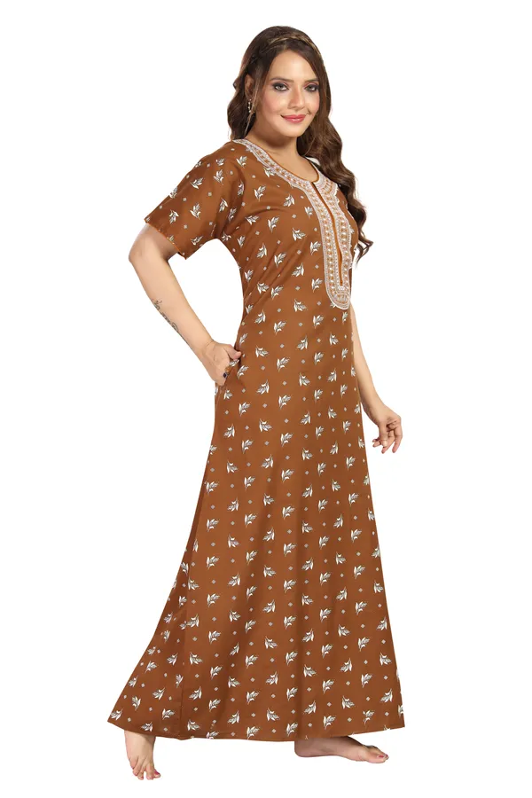 Brown_Cotton_Long_Zip_Feeding_Regular_Nighty_For_Women