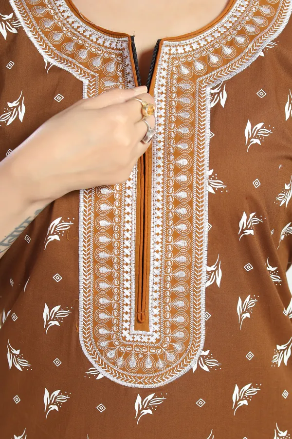 Brown_Cotton_Long_Zip_Feeding_Regular_Nighty_For_Women
