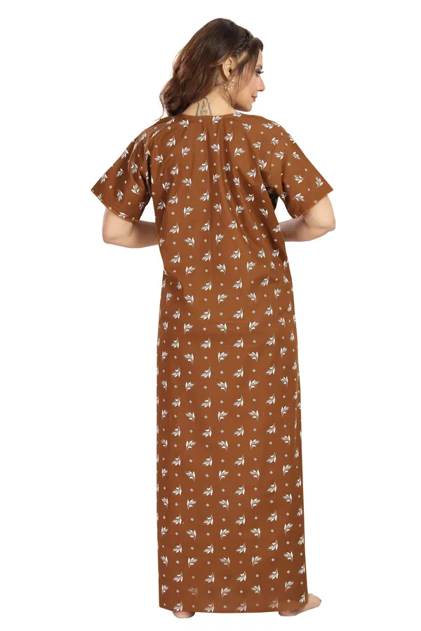 Brown_Cotton_Long_Zip_Feeding_Regular_Nighty_For_Women