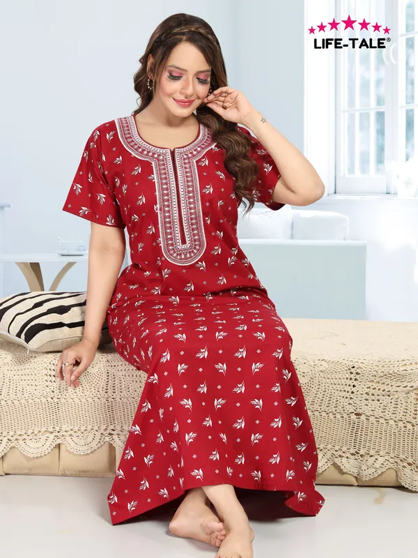 Maron_Cotton_Long_Zip_Feeding_Regular_Nighty_For_Women