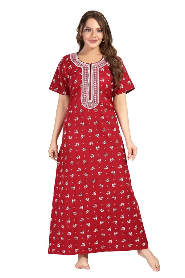 Maron_Cotton_Long_Zip_Feeding_Regular_Nighty_For_Women