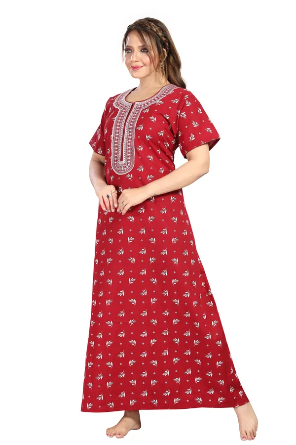 Maron_Cotton_Long_Zip_Feeding_Regular_Nighty_For_Women