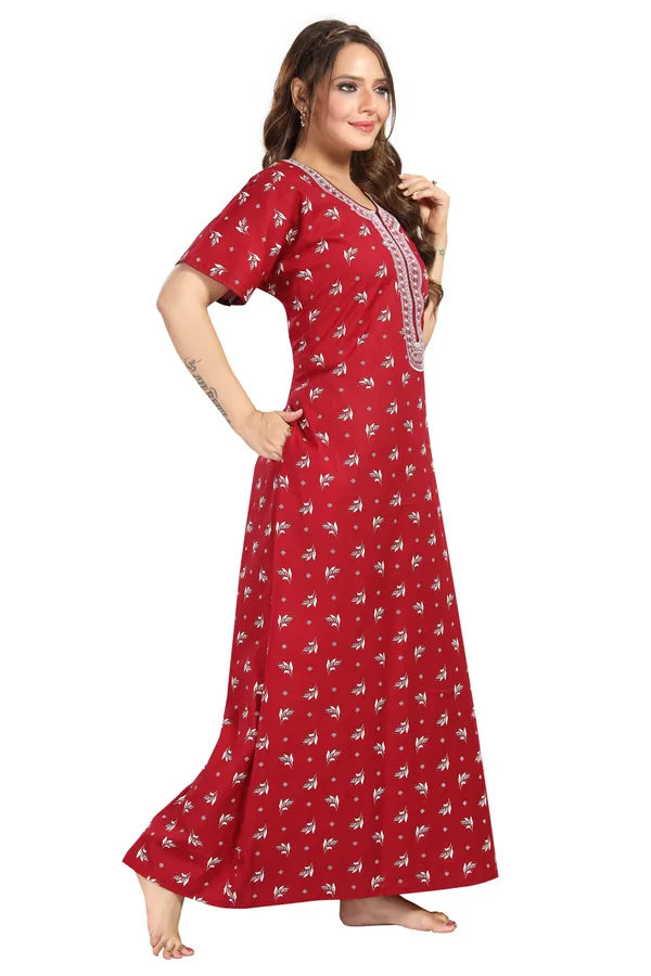 Maron_Cotton_Long_Zip_Feeding_Regular_Nighty_For_Women