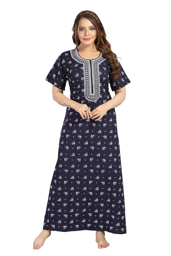 Navy_Blue_Cotton_Long_Zip_Feeding_Regular_Nighty_For_Women