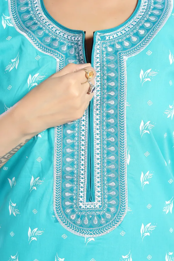 Sky_Blue_Cotton_Long_Zip_Feeding_Regular_Nighty_For_Women