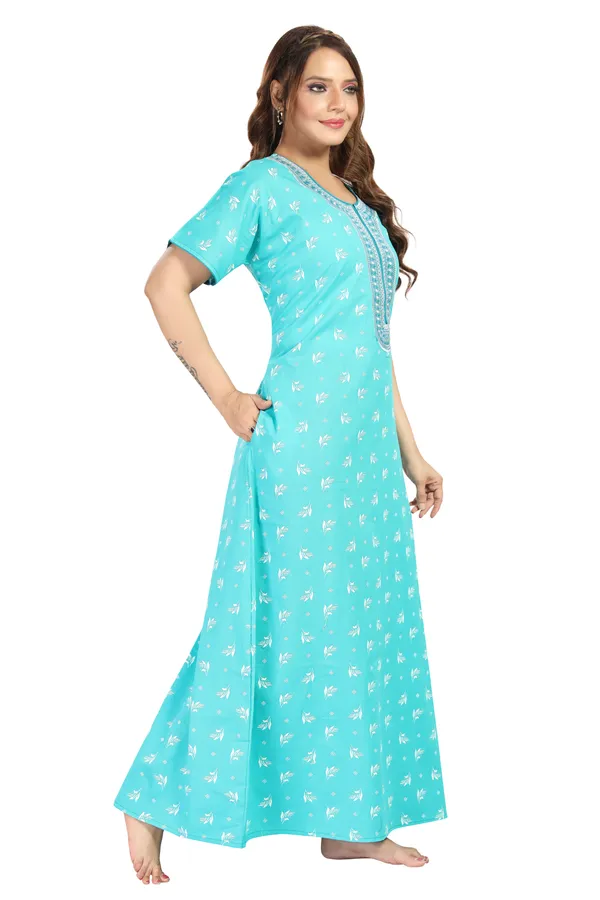 Sky_Blue_Cotton_Long_Zip_Feeding_Regular_Nighty_For_Women