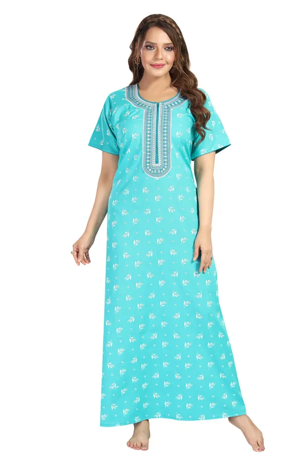 Sky_Blue_Cotton_Long_Zip_Feeding_Regular_Nighty_For_Women