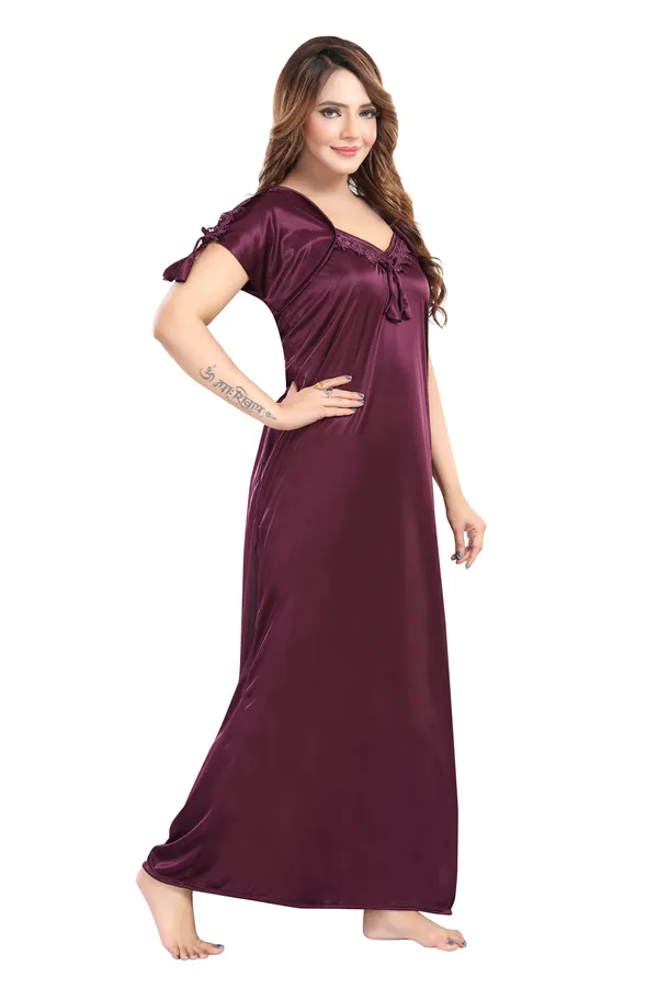 LIFE-TALE_Women's_Fancy_Satin_Nighty/Night_Gown/Night_Dress(Violet)