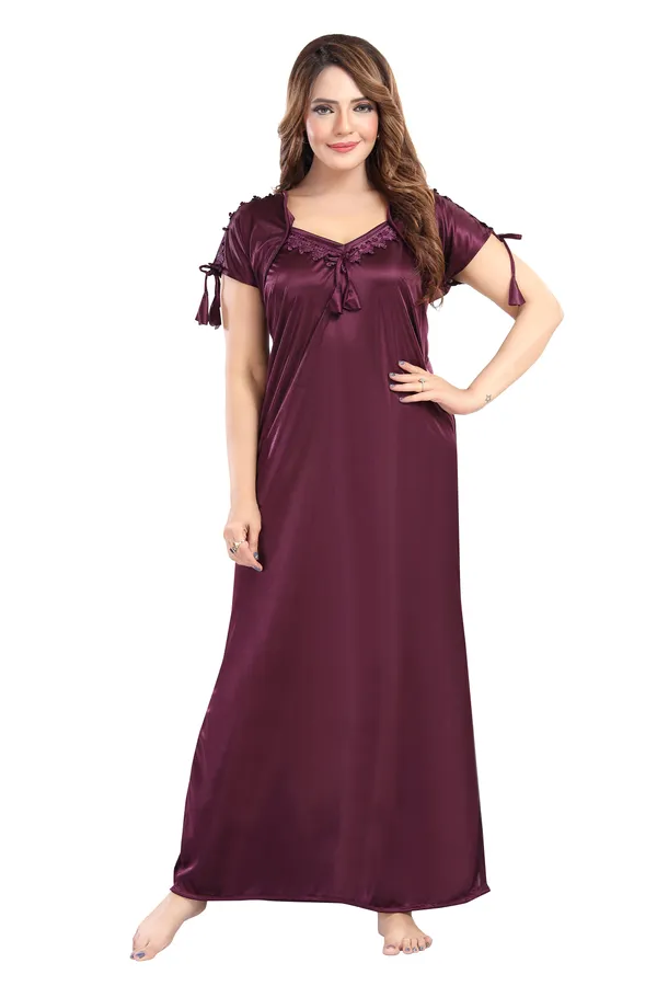 LIFE-TALE_Women's_Fancy_Satin_Nighty/Night_Gown/Night_Dress(Violet)