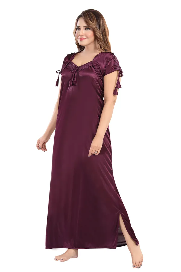 LIFE-TALE_Women's_Fancy_Satin_Nighty/Night_Gown/Night_Dress(Violet)