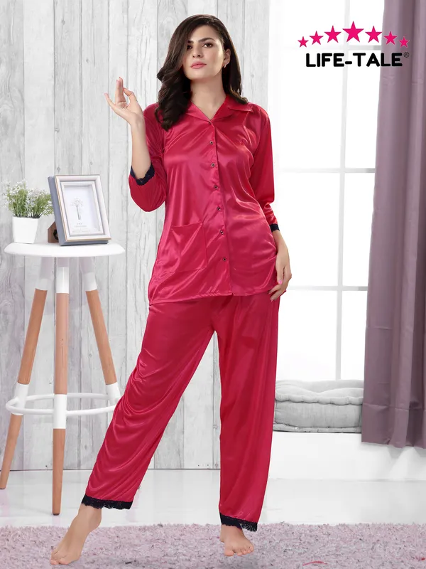 LIFE-TALE_Women's_Pink_Satin_Night_Suit/Night_Wear