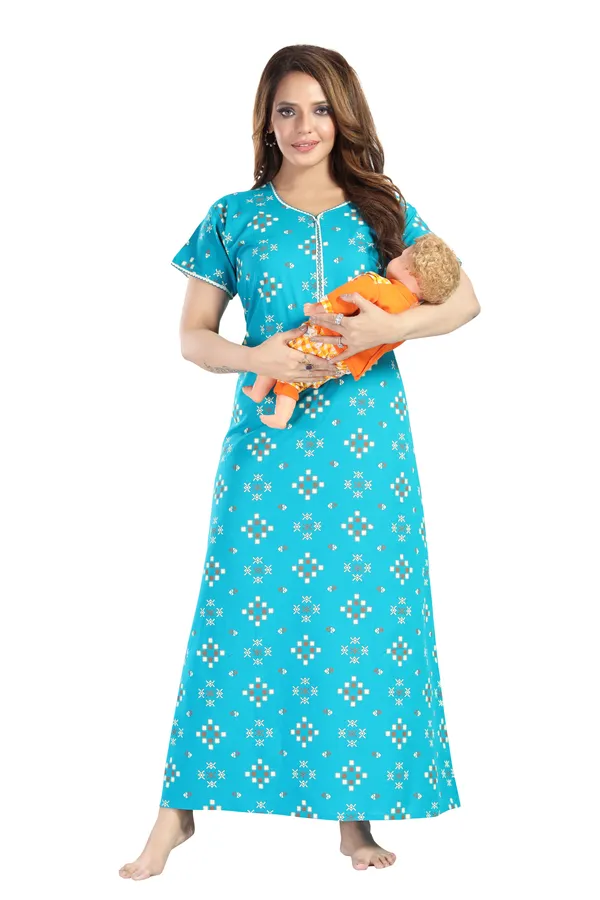 Blue_Cotton_Box_Print_Long_Zip_Feeding_Regular_Nighty_For_Women