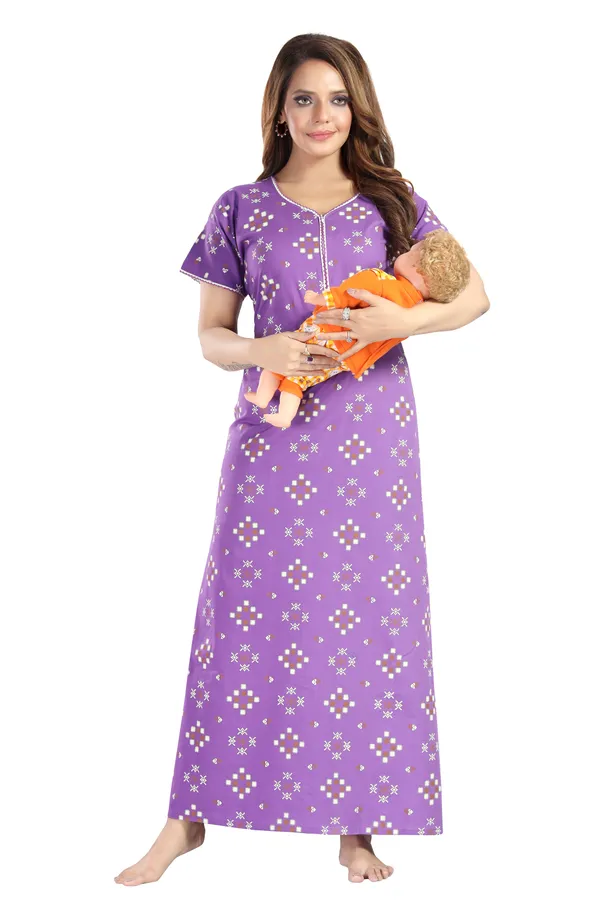 Purple_Cotton_Box_Print_Long_Zip_Feeding_Regular_Nighty_For_Women