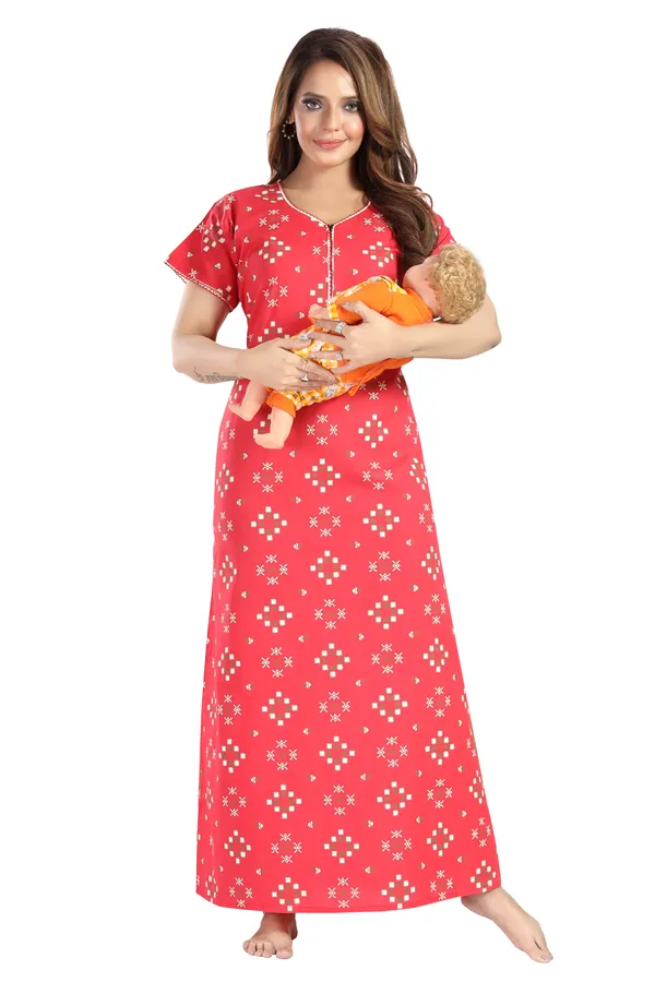 Red_Cotton_Box_Print_Long_Zip_Feeding_Regular_Nighty_For_Women