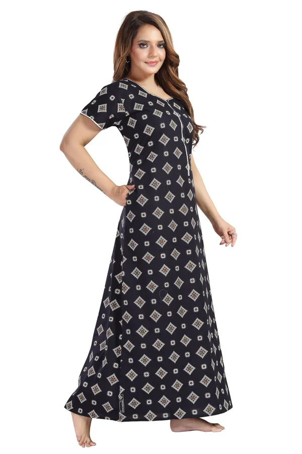 Navy_Blue_Cotton_Square_Print_Long_Zip_Feeding_Regular_Nighty_For_Women