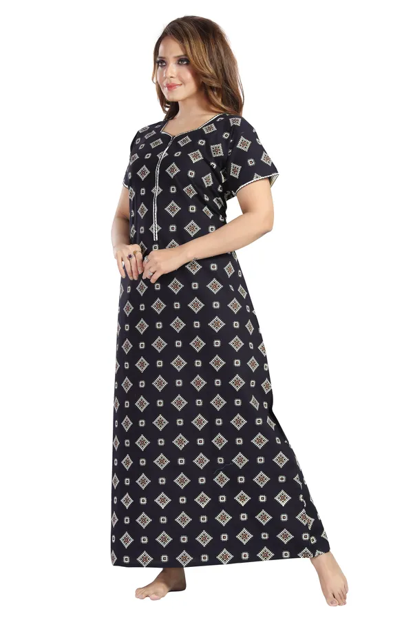 Navy_Blue_Cotton_Square_Print_Long_Zip_Feeding_Regular_Nighty_For_Women