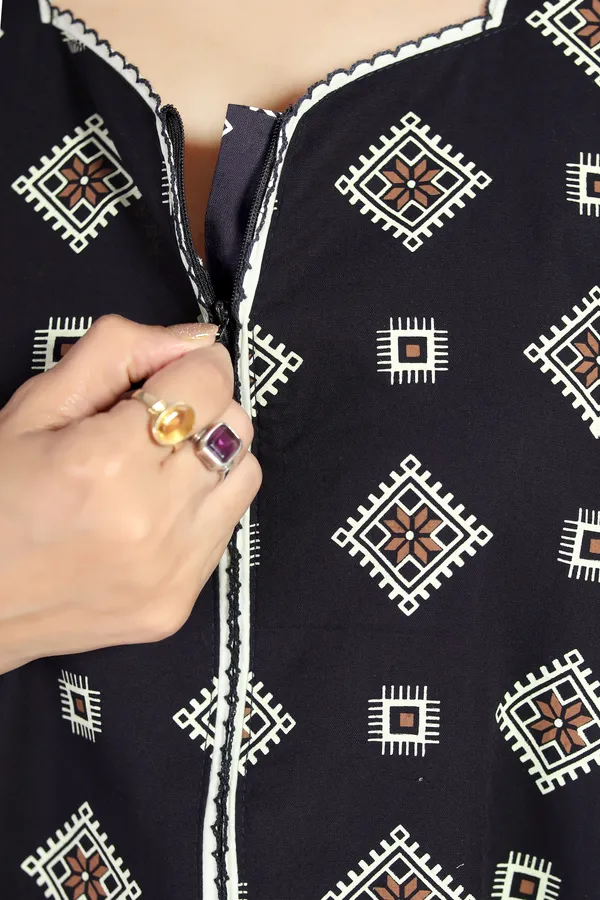 Navy_Blue_Cotton_Square_Print_Long_Zip_Feeding_Regular_Nighty_For_Women