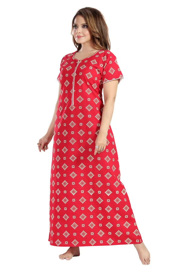 Red_Cotton_Square_Print_Long_Zip_Feeding_Regular_Nighty_For_Women
