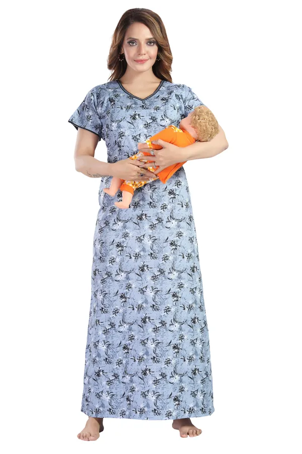 Grey_Cotton_Square_Print_Invisible_Zip_Feeding_Regular_Nighty_For_Women