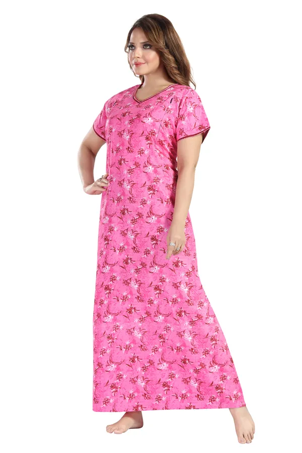 Pink_Cotton_Square_Print_Invisible_Zip_Feeding_Regular_Nighty_For_Women