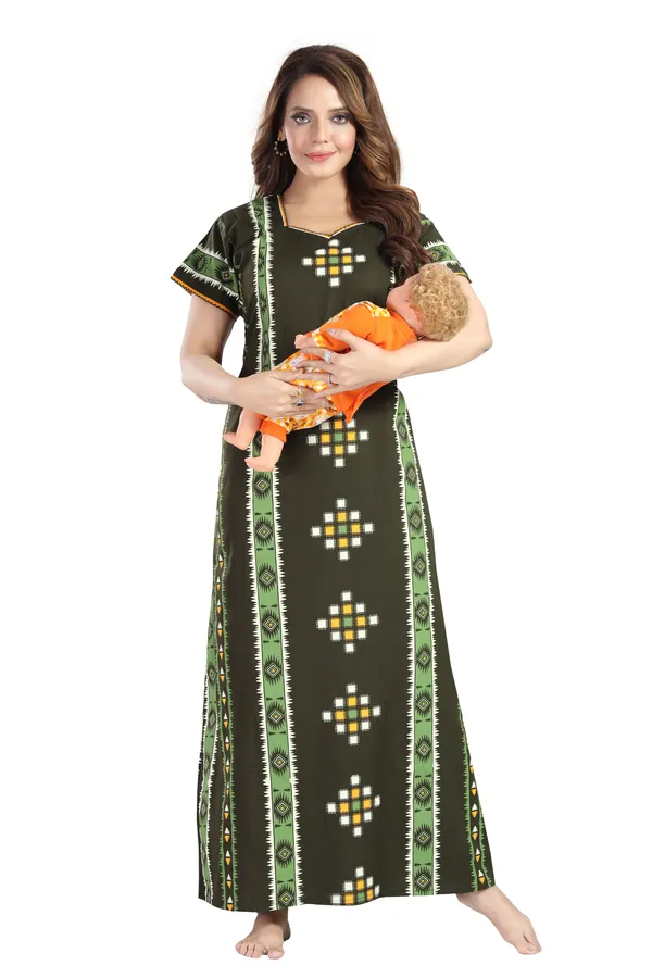 Mehndi_Cotton_Square_Print_Invisible_Zip_Feeding_Regular_Nighty_For_Women
