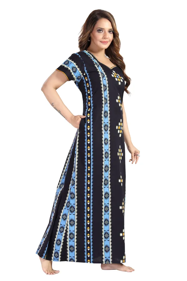 Navy_Blue_Cotton_Square_Print_Invisible_Zip_Feeding_Regular_Nighty_For_Women