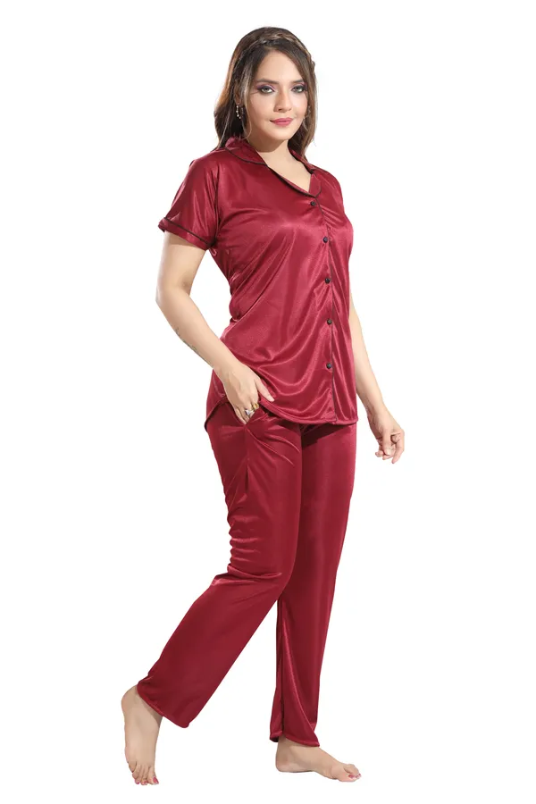 Maroon_Satin_Regular_Confortable_Night_Suit_Set_For_Women