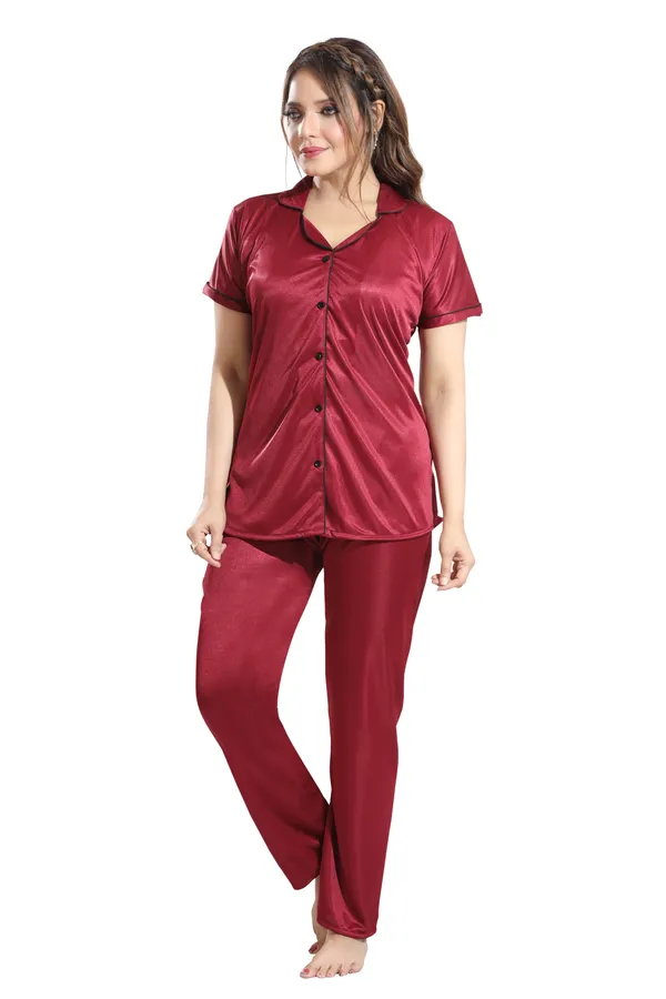 Maroon_Satin_Regular_Confortable_Night_Suit_Set_For_Women