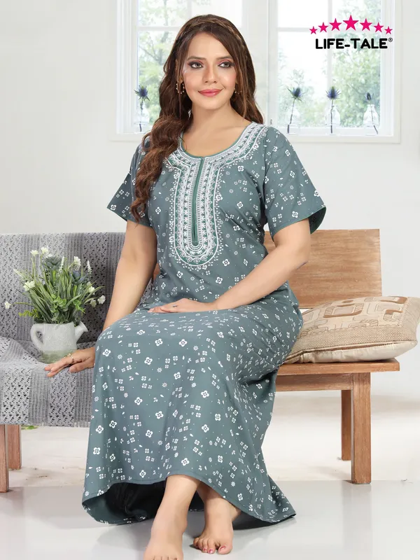 Grey_Cotton_Regular_Maternity_&_Feeding_Long_Zip_Nighty_For_Women