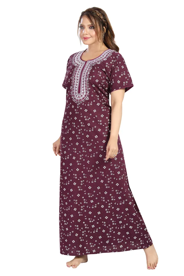 Wine_Cotton_Regular_Maternity_&_Feeding_Long_Zip_Nighty_For_Women