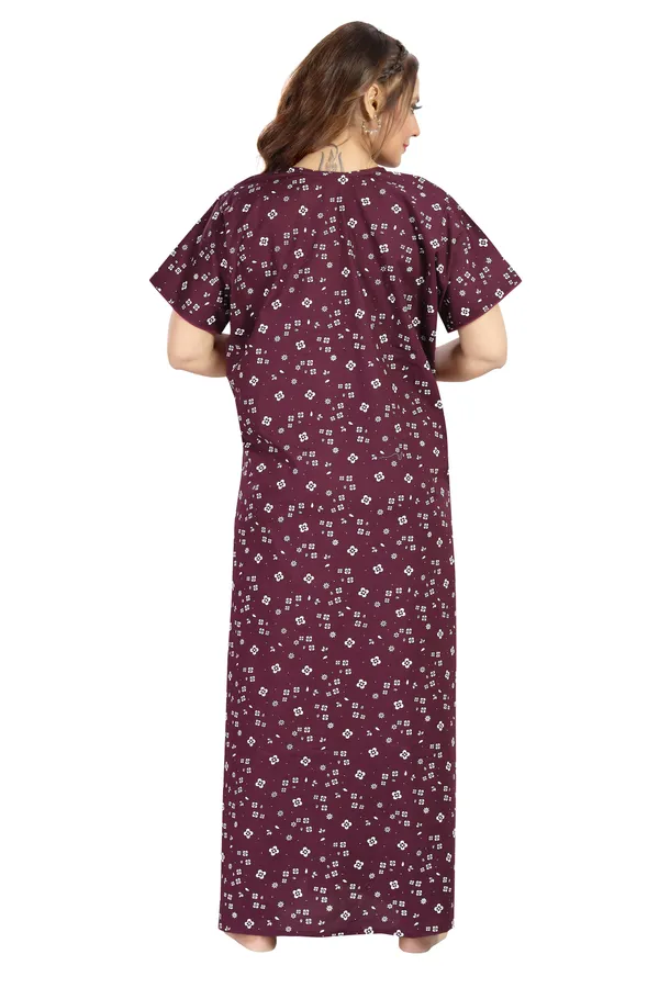 Wine_Cotton_Regular_Maternity_&_Feeding_Long_Zip_Nighty_For_Women