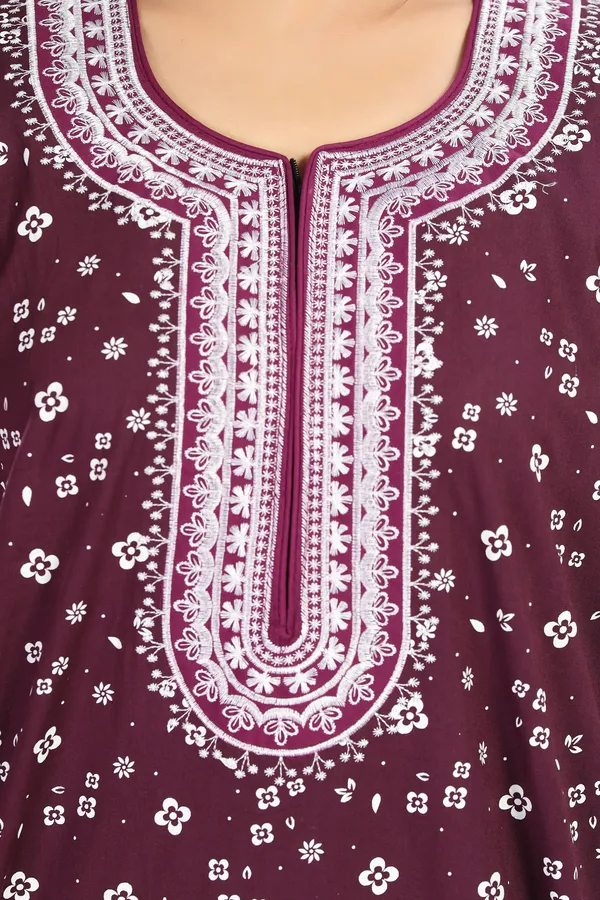 Wine_Cotton_Regular_Maternity_&_Feeding_Long_Zip_Nighty_For_Women