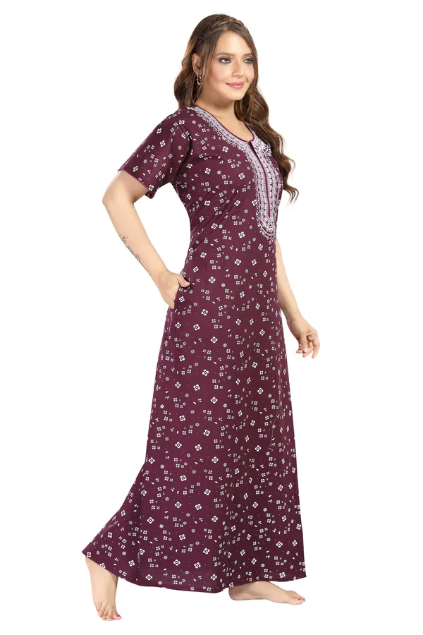 Wine_Cotton_Regular_Maternity_&_Feeding_Long_Zip_Nighty_For_Women