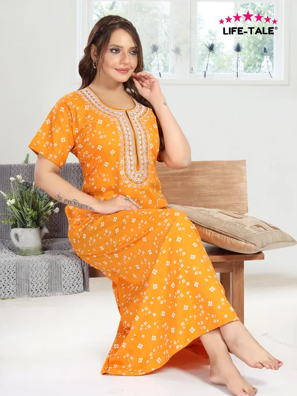 Yellow_Cotton_Regular_Maternity_&_Feeding_Long_Zip_Nighty_For_Women
