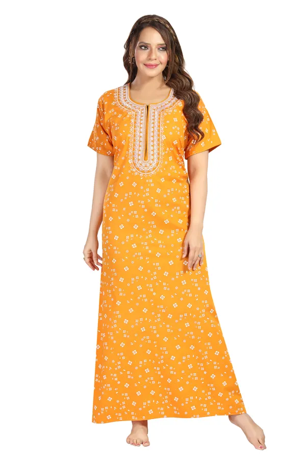 Yellow_Cotton_Regular_Maternity_&_Feeding_Long_Zip_Nighty_For_Women