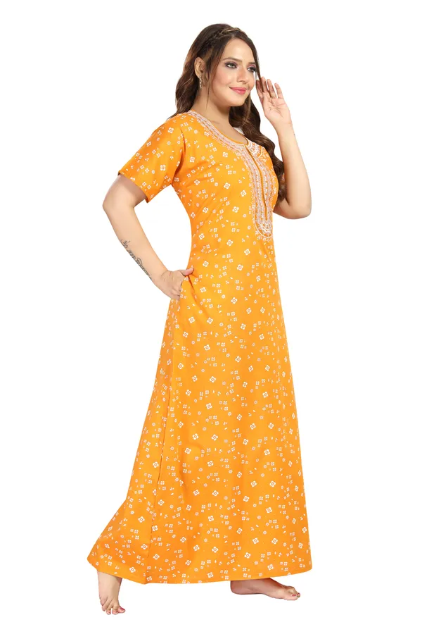 Yellow_Cotton_Regular_Maternity_&_Feeding_Long_Zip_Nighty_For_Women