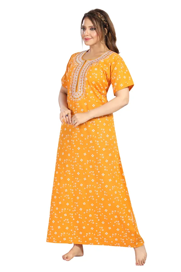 Yellow_Cotton_Regular_Maternity_&_Feeding_Long_Zip_Nighty_For_Women