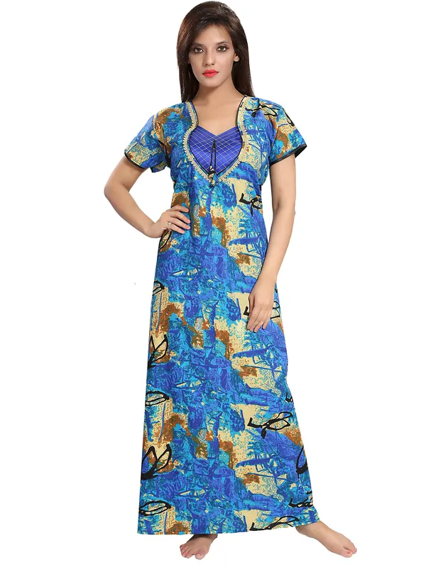 Blue_Cotton_Blend_Printed_Regular_Nighty_For_Women