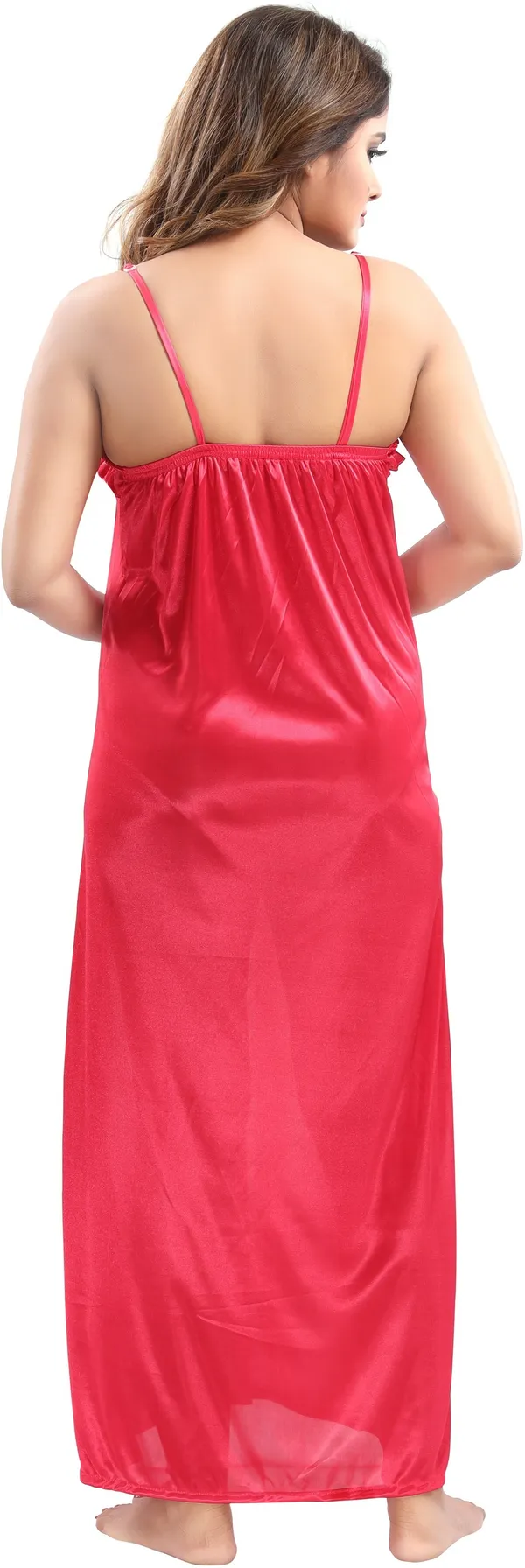 Cherry_Red_Satin_2_Pc_Solid_Honeymoon_&_Regular_Nighty_With_Robe_For_Women