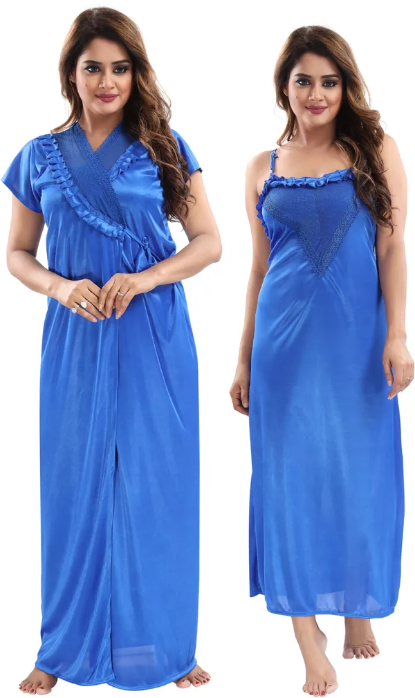 Pack_of_2_Blue_Satin_Solid_Honeymoon_Nighty_With_Robe_For_Women