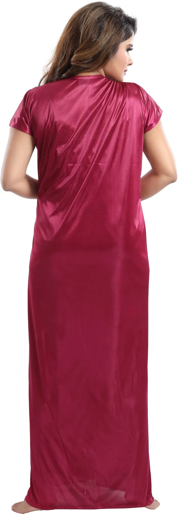 Pack_of_2_Magenta_Satin_Solid_Honeymoon_Nighty_With_Robe_For_Women